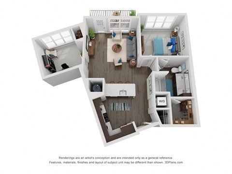 Floor plan for 1 bed, 1 bath, 910 sqft